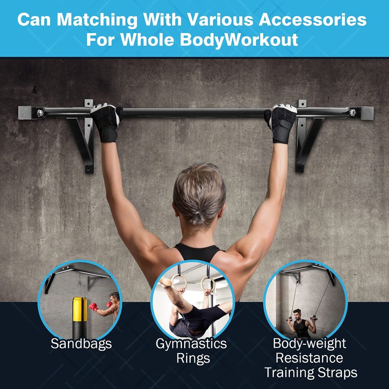 IRONWALLS Pull Up Bar Wall Mounted Home Gym, 500lbs Capacity Heavy Duty Iron Chin Up Bar Upper Body Workout Bar for Strength Training Equipment, Fitness Exercise Frame for Indoor Outdoor Use