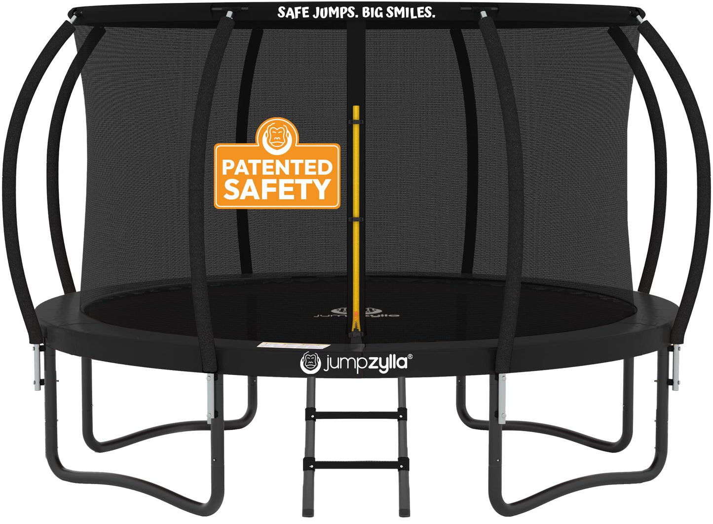 JUMPZYLLA Trampoline Outdoor 8FT 10FT 12FT 14FT 15FT 16FT with Enclosure and Ladder, ASTM Approved Recreational Trampoline for Kids and Adults, Anti-Rust Coated Frame (Yellow, 10FT)