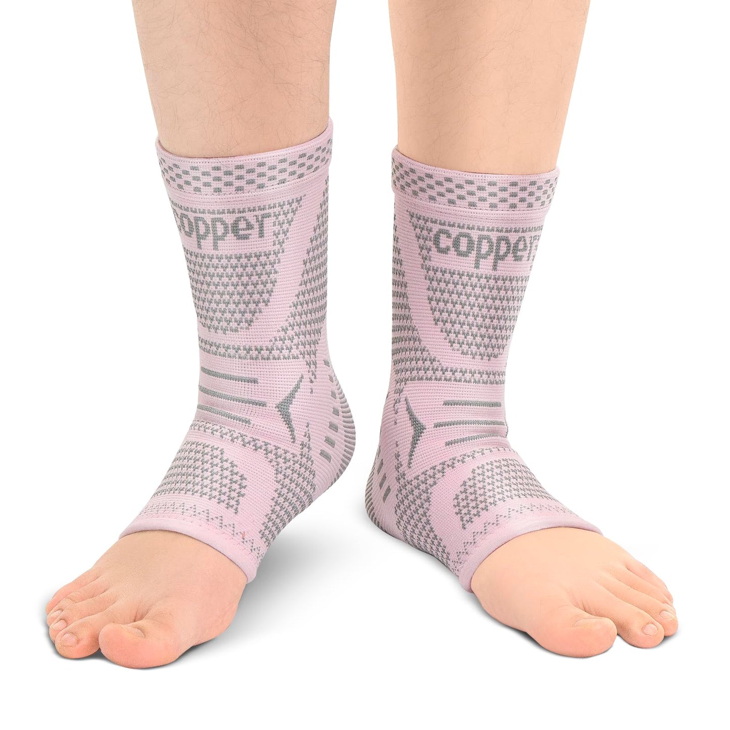 Copper Ankle Brace for Women & Men, Ankle Compression Sleeve Support, Copper Infused Ankle Sleeve for Sprained Ankle, Plantar Fasciitis Sports, Achilles Tendonitis Pain Relief, Pink Silver, M