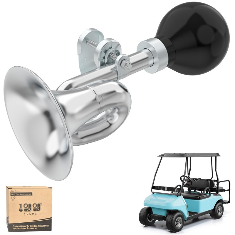 10L0L Golf Cart Bugle Horn, Retro Chrome Snail Air Horn for Yamaha, EZGO, Club Car | Loud & Classic Safety Horn | Universal Fit for Golf Carts, Bikes, Boats | Stainless Steel & Weatherproof