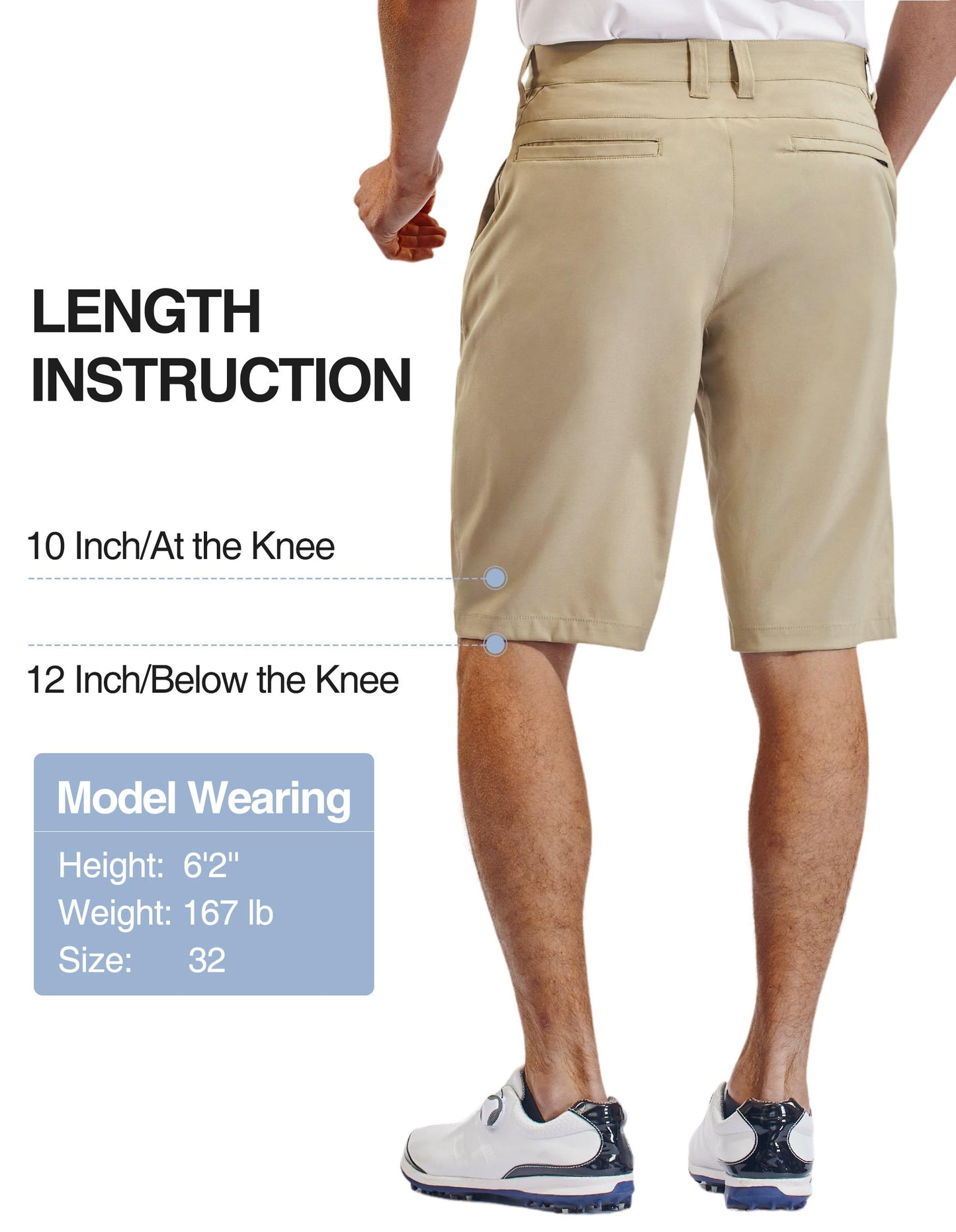 PULI Golf Dress Shorts Men 12'' Inseam Lightweight Flat Front with Pockets