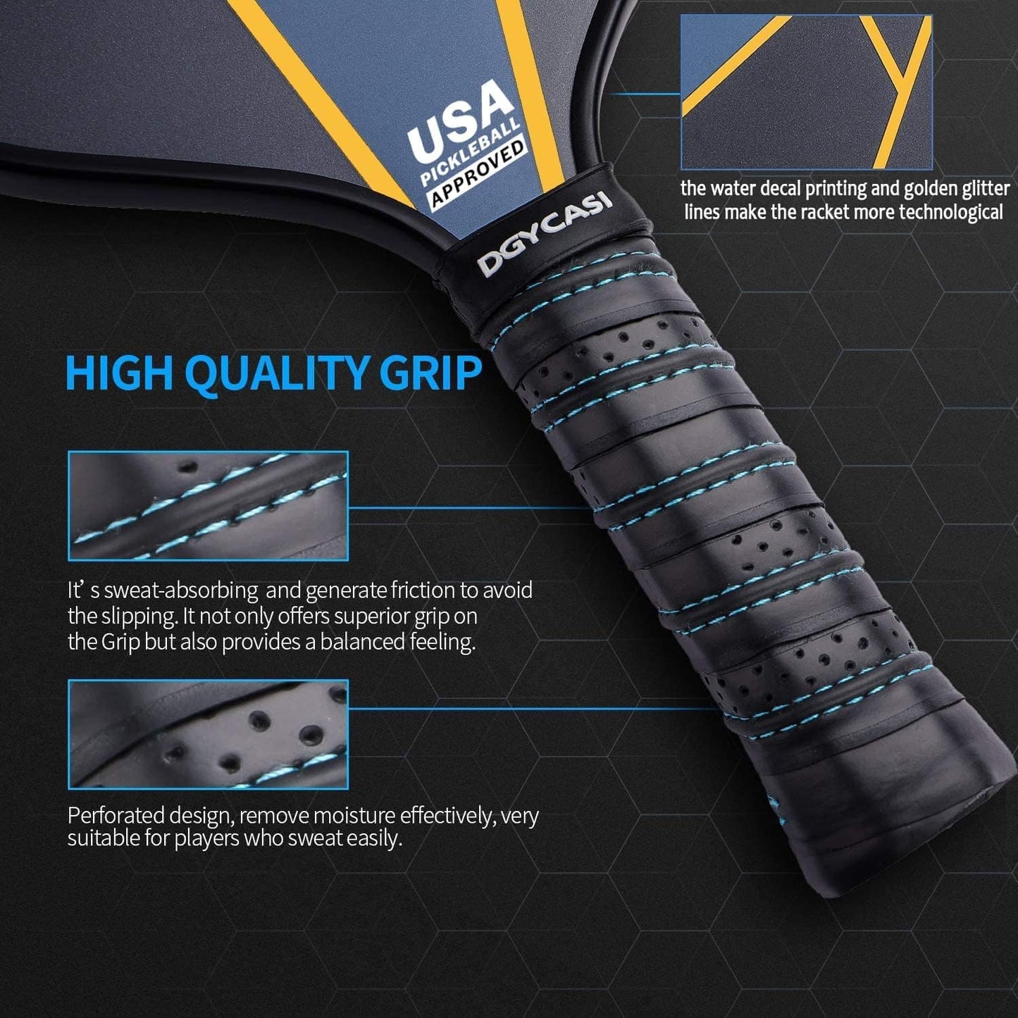YC DGYCASI Pickleball Paddles Set of 2, USAPA Approved Carbon Fiber Surface Pickleball Set, Lightweight Pickle Ball Rackets 2 Pack, 2 Outdoor Pickleball, 2 Indoor Pickleball, 1 Pickleball Bag