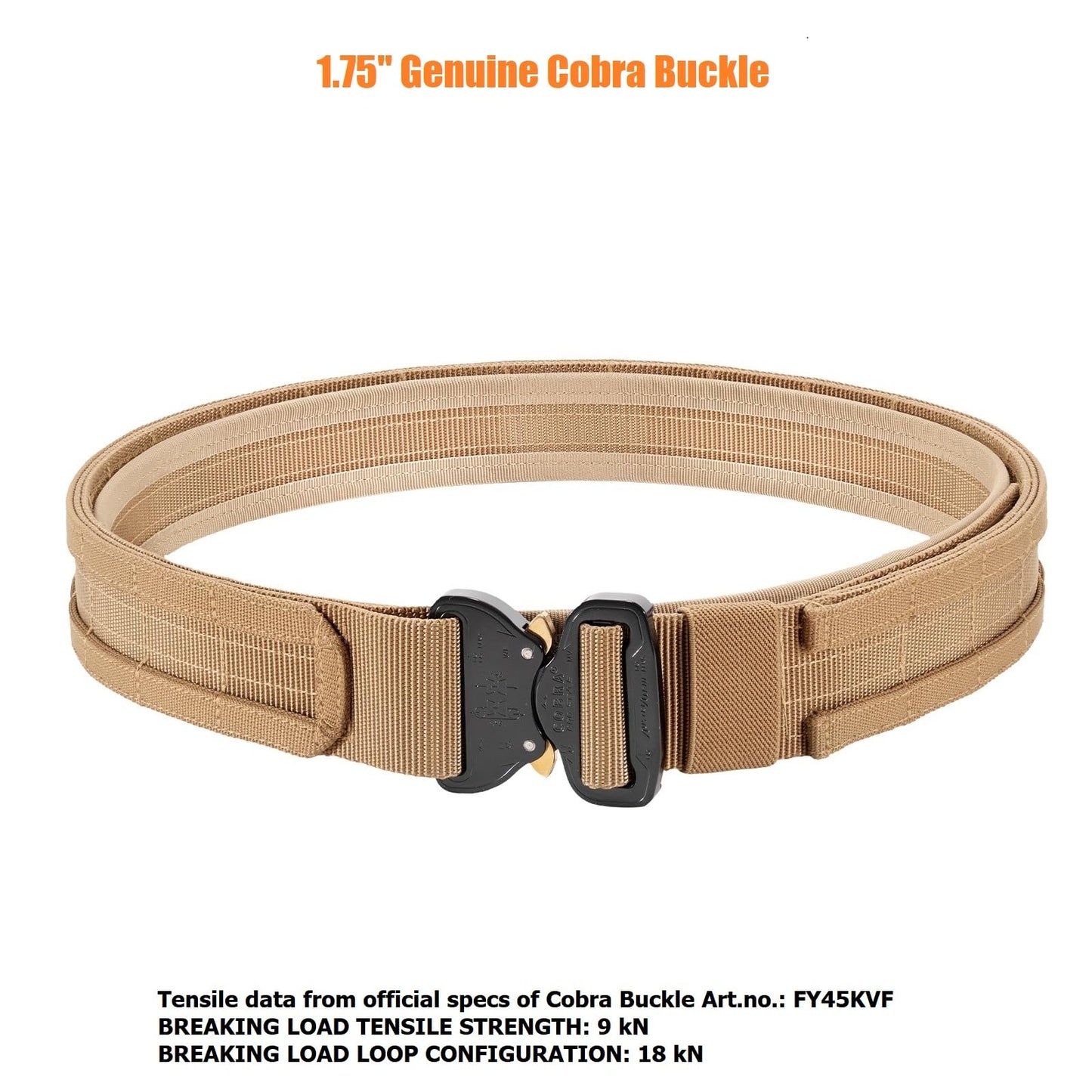 TACNEX Tactical Gun Belt Molle Battle Belt 1.75" & 1.5" Rigger Heavy Duty Belt with Genuine Cobra Buckle (CB, Medium)