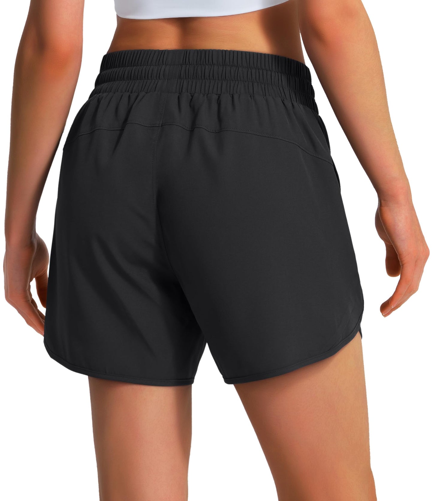 Ksmien Women's 5"/ 7" Athletic Running Shorts Quick Dry Lightweight Workout Gym Shorts with Zipper Pockets UPF 50+ Black S