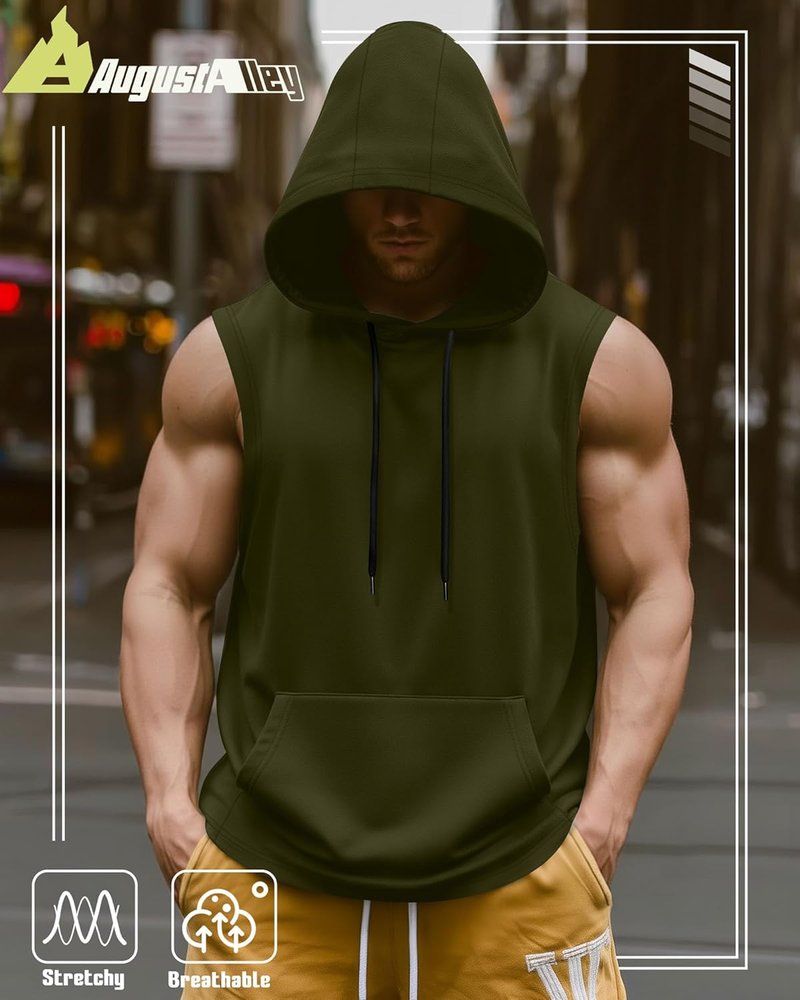 Men's Hooded Tank Tops - 3 Pack Workout Sleeveless Gym Hoodies for Bodybuilding | Comfortable Fit