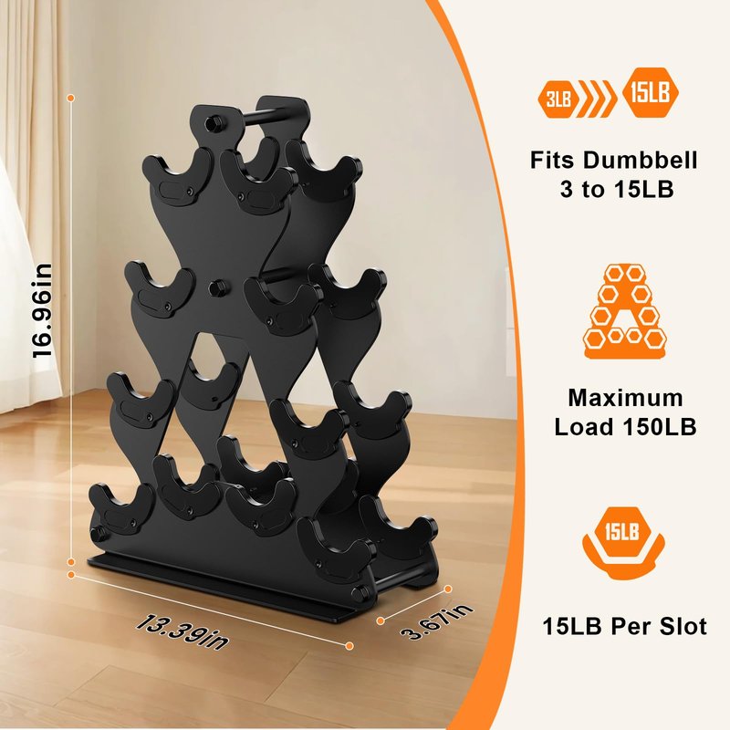4-Tier Dumbbell Rack Stand Only | Space-Saving Weight Rack for Home Gym, Hand Weight Rack Dumbbell Storage for Dumbbell Set (3-15 LB), Durable Metal Stand with Easy Assembly (Dumbell not Included)