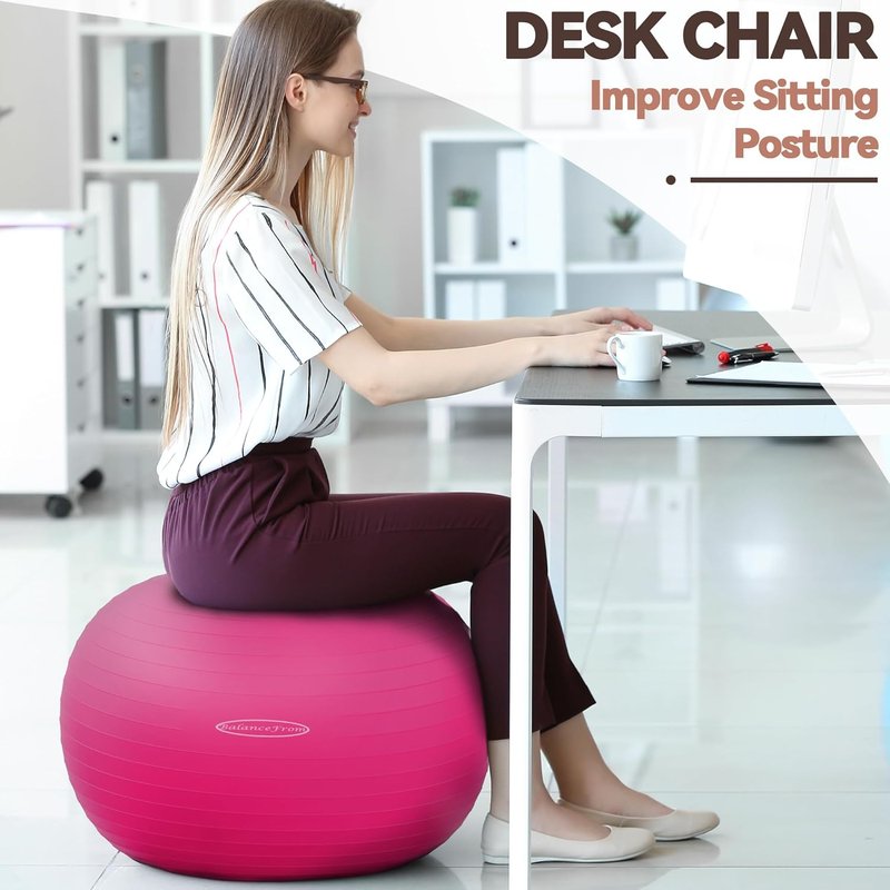 Exercise Ball for Fitness, Yoga & Pilates - Anti-Burst, Slip Resistant with Quick Pump | 65cm, Blue