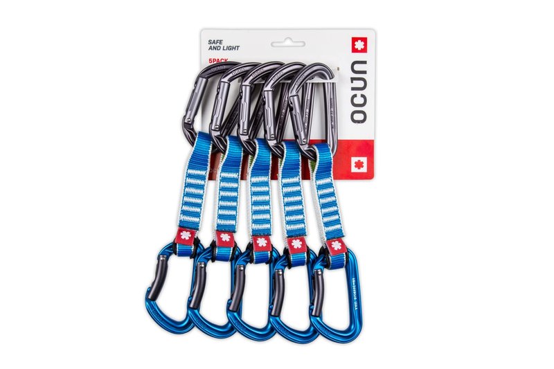 OCUN Hawk Quickdraw Zoom PA 15/22 Straight Carabiner 5-Pack for Rock Climbing, Blue