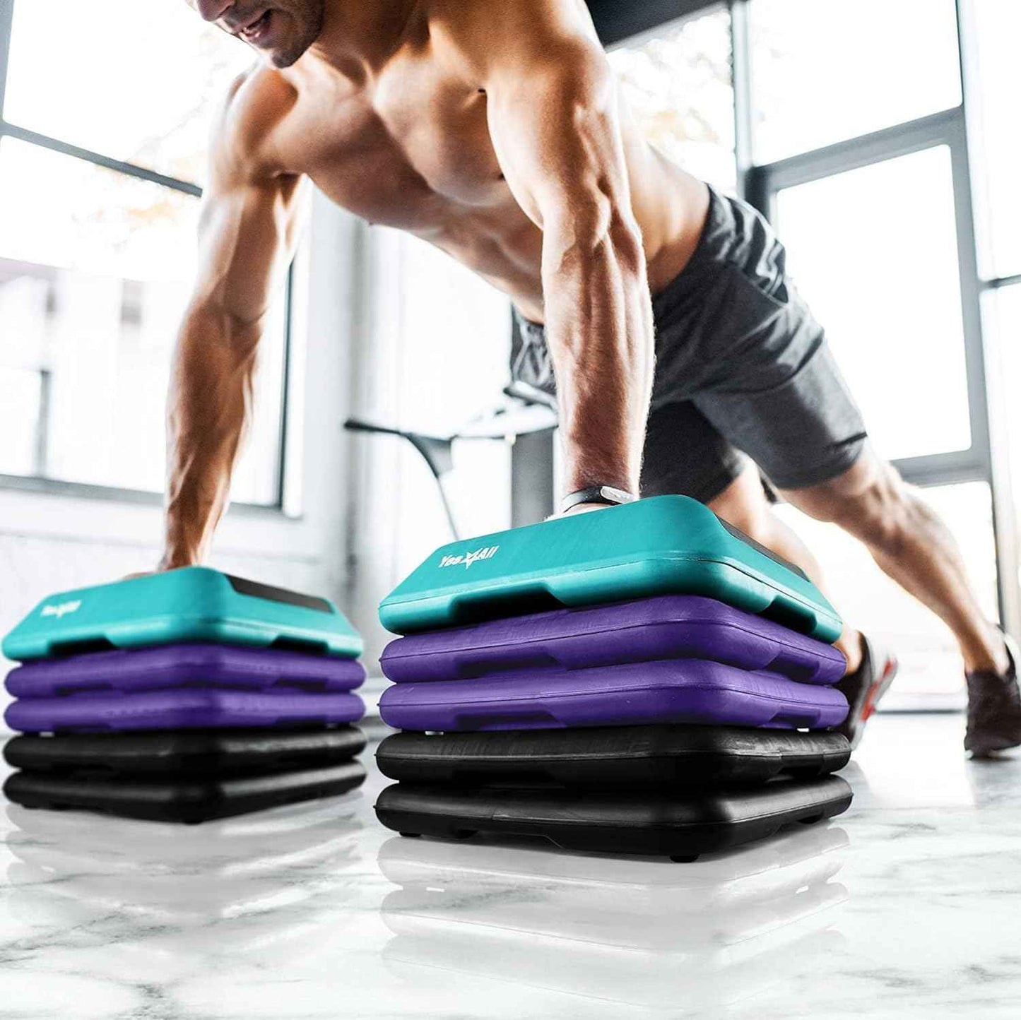Yes4All 16"x16" Height-Adjustable High Step Aerobic Platform with 4 Risers for Home Gym Exercise Fitness Workout, Cardio and Jumping (Teal Purple)