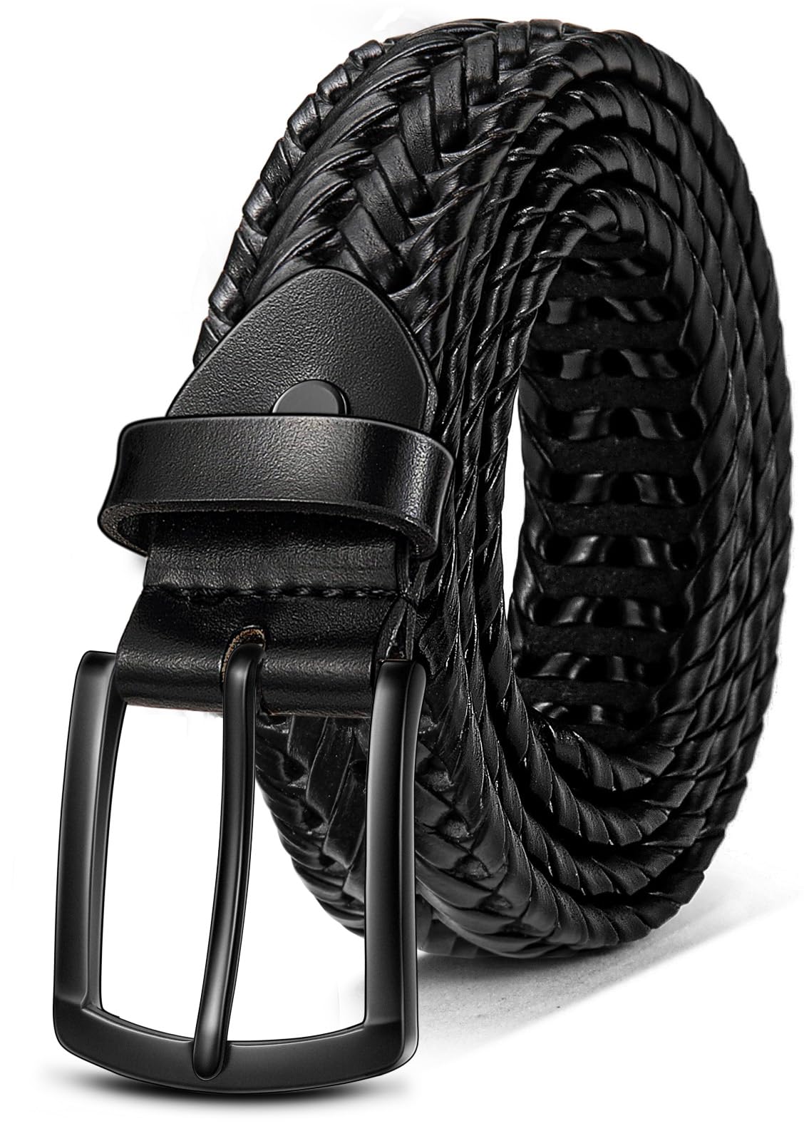 KEMISANT Men Belt, Braided Belt Comfortable For Men Casual Jean Golf 1 3/8"(Black,30"-34" Waist Adjustable)