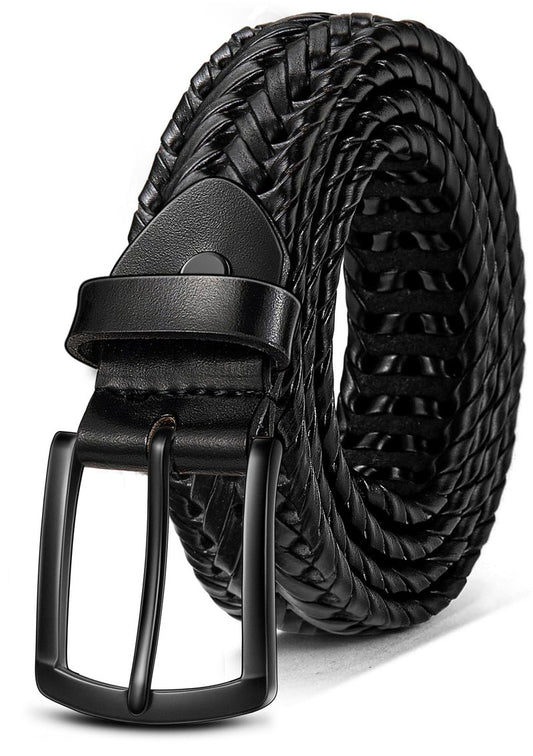 KEMISANT Men Belt, Braided Belt Comfortable For Men Casual Jean Golf 1 3/8"(Black,30"-34" Waist Adjustable)