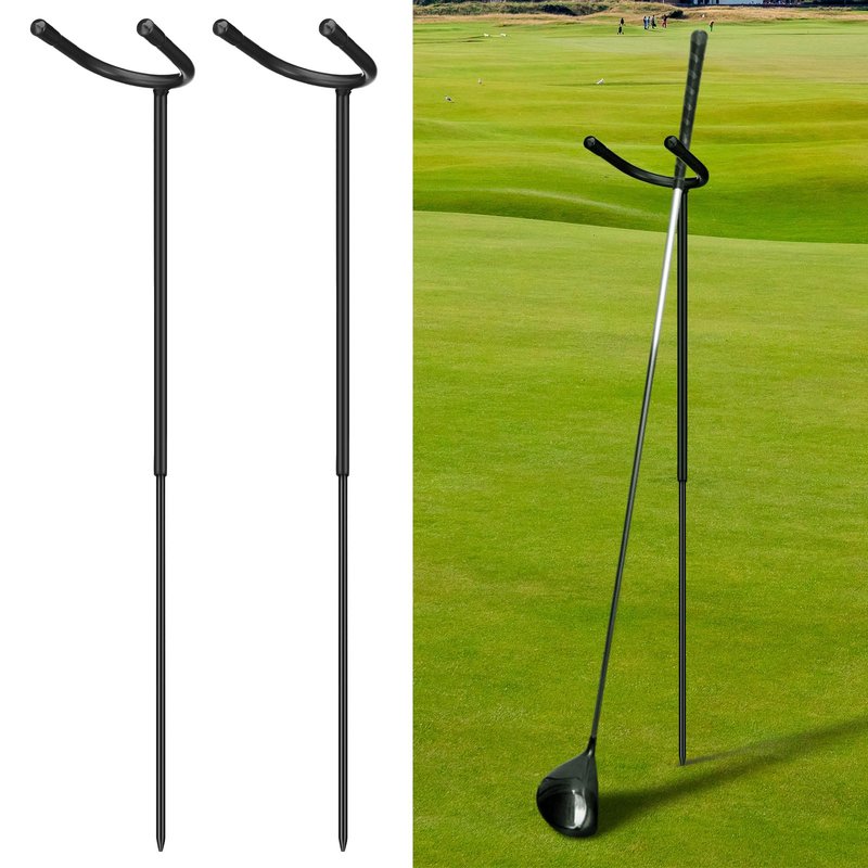Silipull 2 Pcs U Shaped Golf Holder Keeps Your Clubs Clean Dry and Visible Soft Rubber Covered Metal Protects Your Clubs Bag Easy to Carry (Black)