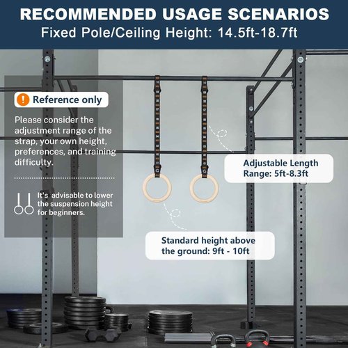 Gonex Wooden Gymnastic Rings with Adjustable Number Straps, Olympic Rings for Gym, Workout, Exercise, Outdoor Training, Quick Install Carabiner, 8.7 ft Straps Pull Up Non-Slip Rings