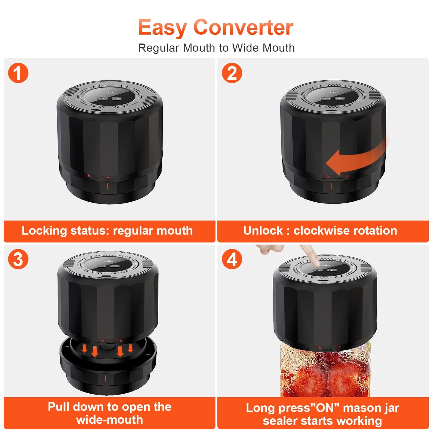 Mason Jar Vacuum Sealer - Electric Mason Jar Sealer Vacuum Sealing Kit, Vacuum Sealer for Mason Canning Jars with Can Opener, Regular and Wide Mouth Mason Jar Lids