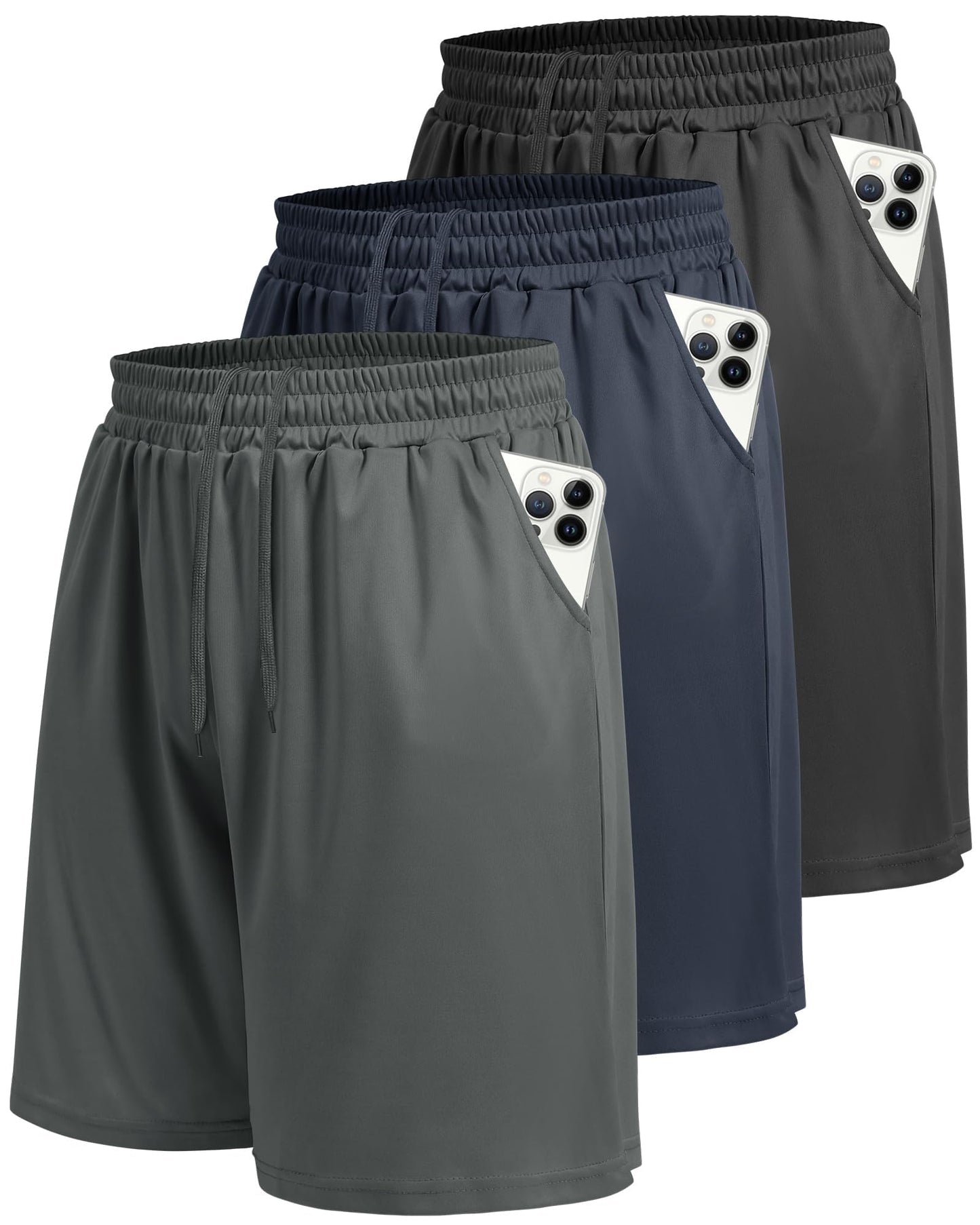LalaHooK 3 Pack Athletic Gym Mens Shorts - Casual Black Quick Dry Basketball Shorts with Pockets for Workout Running
