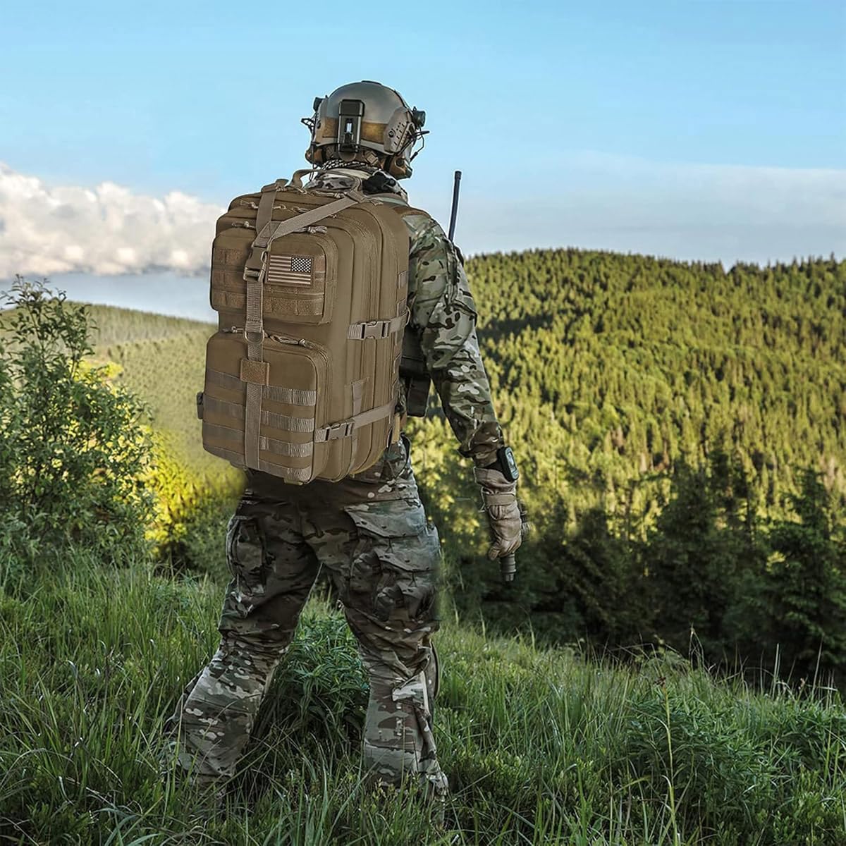 REEBOW GEAR Tactical Backpack - Military Style Assault Pack for Men | 40L Tan Hiking Daypack