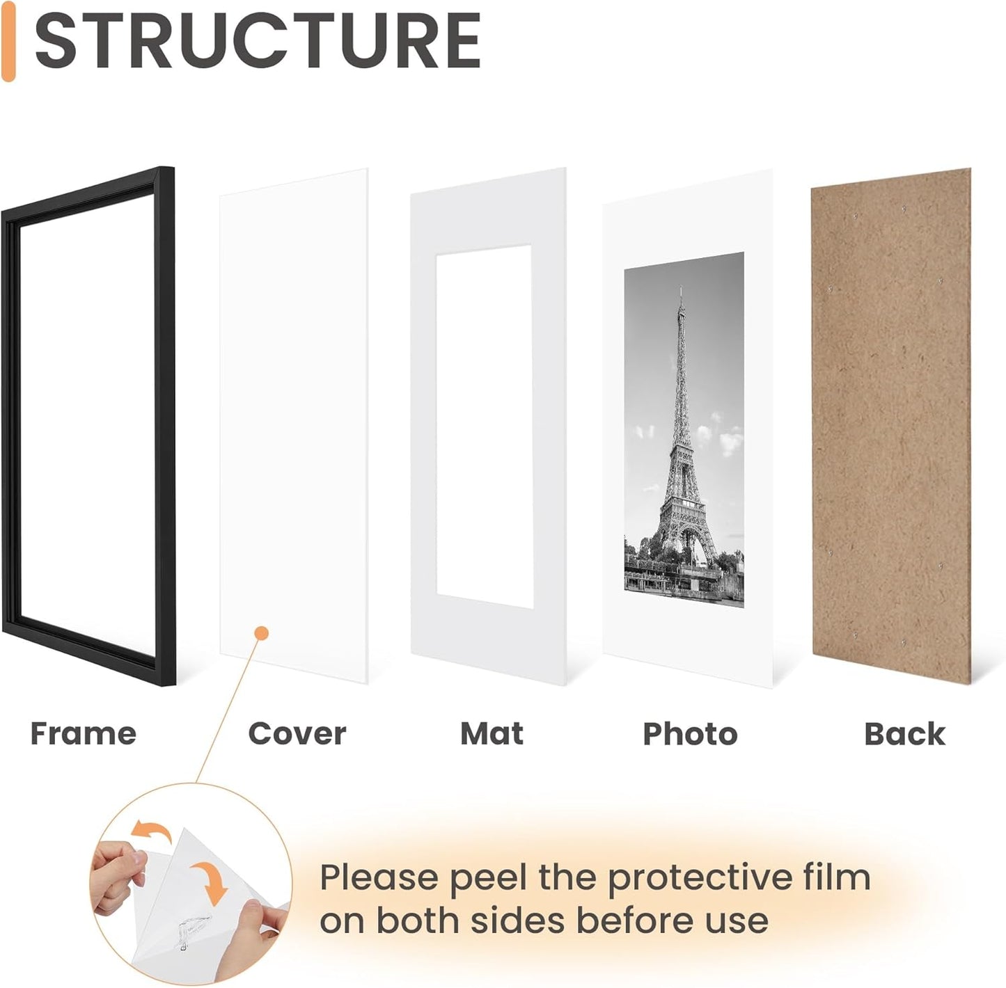 Upsimples 24x36 Picture Frame Set of 5 - Wall Gallery Frames for 20x30 Photos in Black