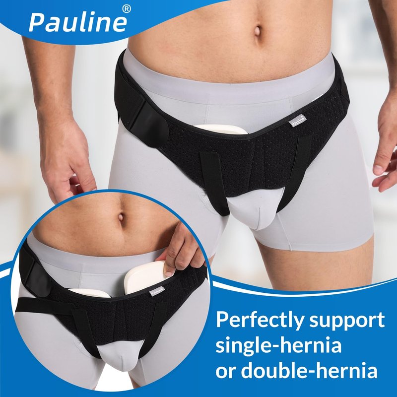 Pauline Inguinal Hernia Belt for Single/Double Hernia Support, Groin Hernia Truss for Men & Women Pain Relief with 2 Removable Compression Pads - Soft, Skin-friendly Fabric (Size M)