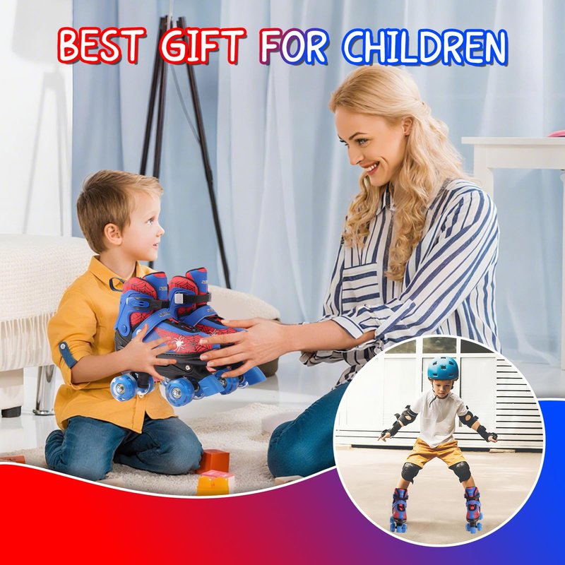 Nattork Kids Roller Skates for Boys Girls, 4 Sizes Adjustable Quad Skates with Light up Wheels,Birthday Gift for Boys Kids Beginners Indoor Outdoor Blue S