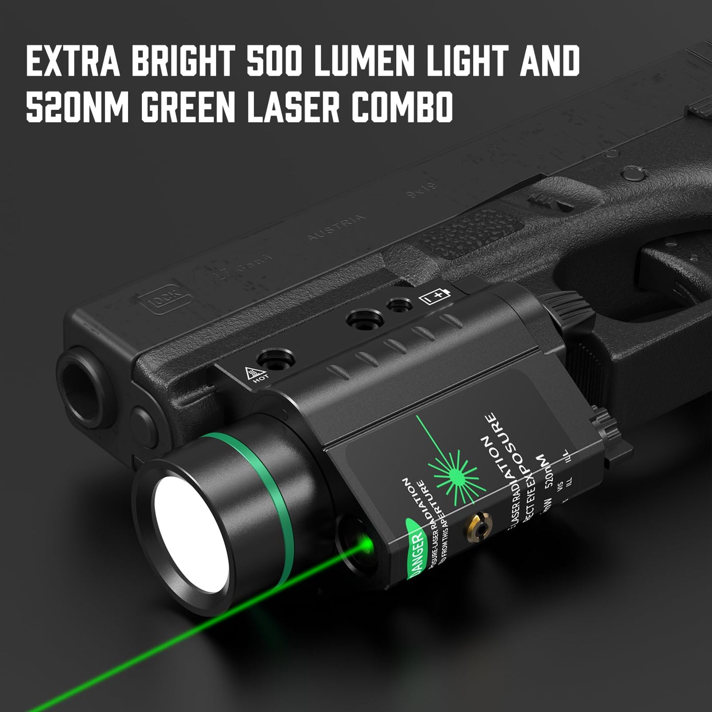 Feyachi LF-58 Green Laser Flashlight Light Combo 500 Lumen LED Flashlight Laser with Picatinny Rail Mount for Pistol Handgun Rifle