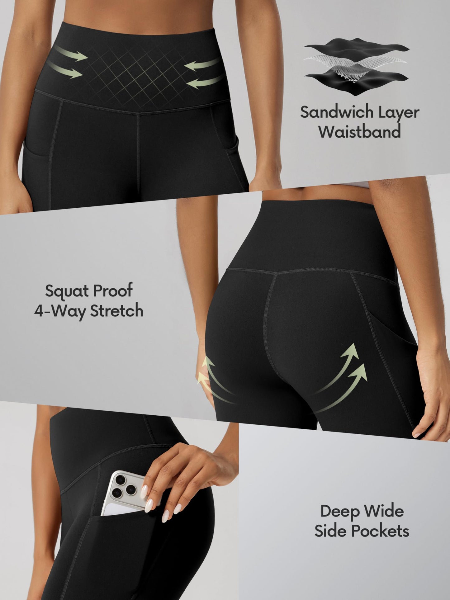 ODODOS 5" Tummy Control Biker Shorts for Women with Pockets High Waist Athletic Workout Yoga Shorts, Black, Medium