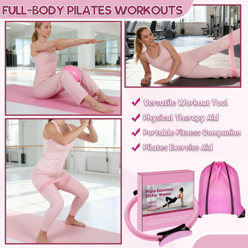 21 Pcs Pilates Ring Set for Women, Comprehensive At Home Pilates Kit with 12" Magic Circle, Pilates Ball, 5 Resistance Bands & Grip Socks, Full Body Sculpting Pilates Equipment for Home Workouts
