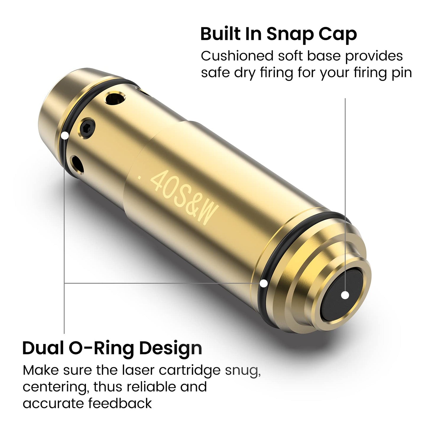 VOTATU 40 S&W Laser Training Cartridge, 40S&W Training Laser with Built-in Snap Caps for Dry Fire Training, Extra O-Rings and Button Caps Included