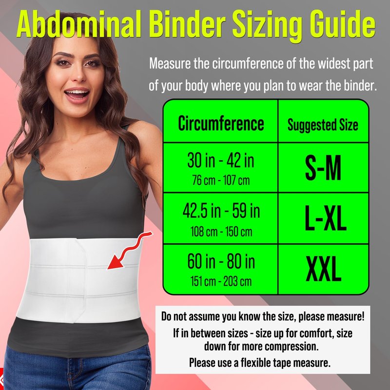 BLITZU 9", 3 Panel Abdominal Binder for Post Surgery Recovery, Postpartum Belly, Compression Wrap Support Belt for Hernia, C-Section, Stabilize Core, Prevent Injury and Improve Muscle Tone S-M White