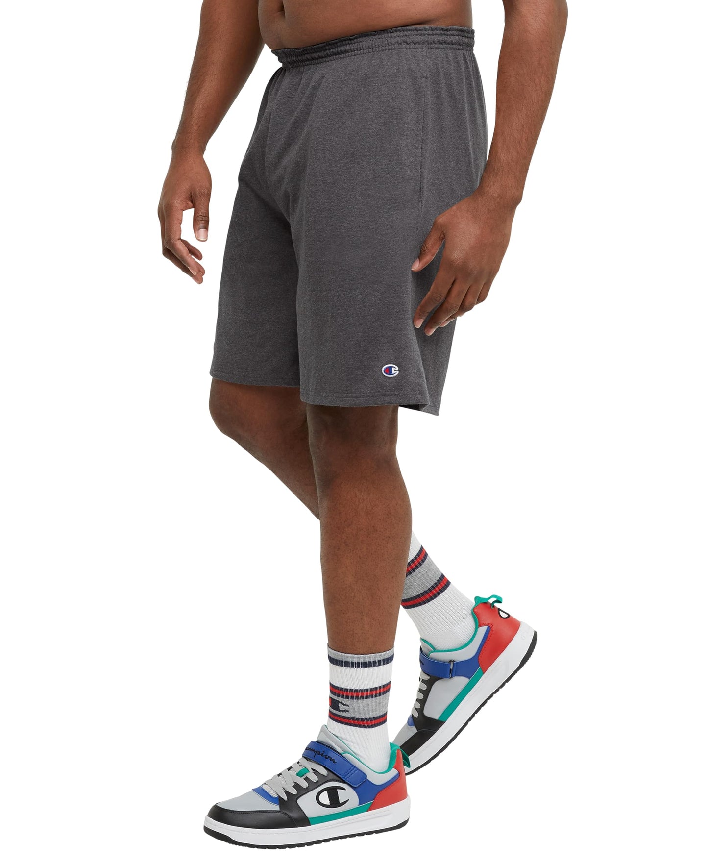 Champion Men's Lounge Shorts, Standard Fit, 9 Inch Inseam, Lightweight 100% Cotton, Available in Regular and Big & Tall, Granite Gray Heather, Large