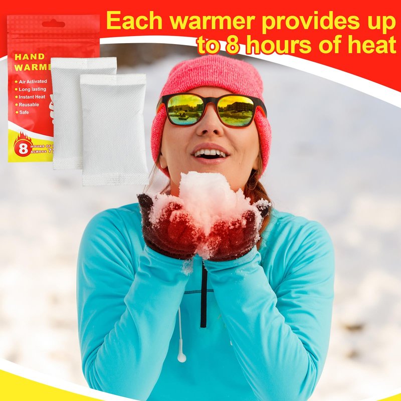 Jenaai 50 Pcs Hand Warmers 3.5x2.1'' Resealable Emergency Hand Warmers up to 8 Hours of Heat Across 72 h (hours) Long Lasting Safe Natural Odorless Air Activated for Cold Winter Skiing Hiking Survival