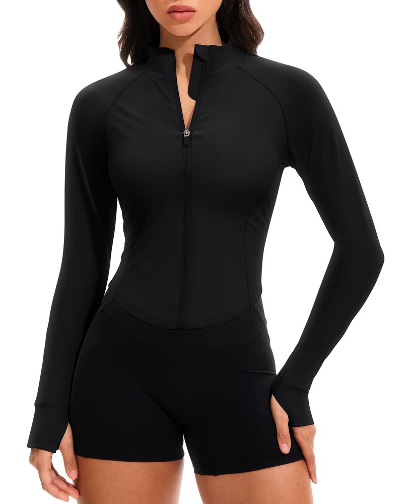 GYM RAINBOW Womens SPF Sun Shirts UV Protection Jacket Full Zip Lightweight Long Sleeve Workout Jackets Outdoor Hiking(Black,Small)
