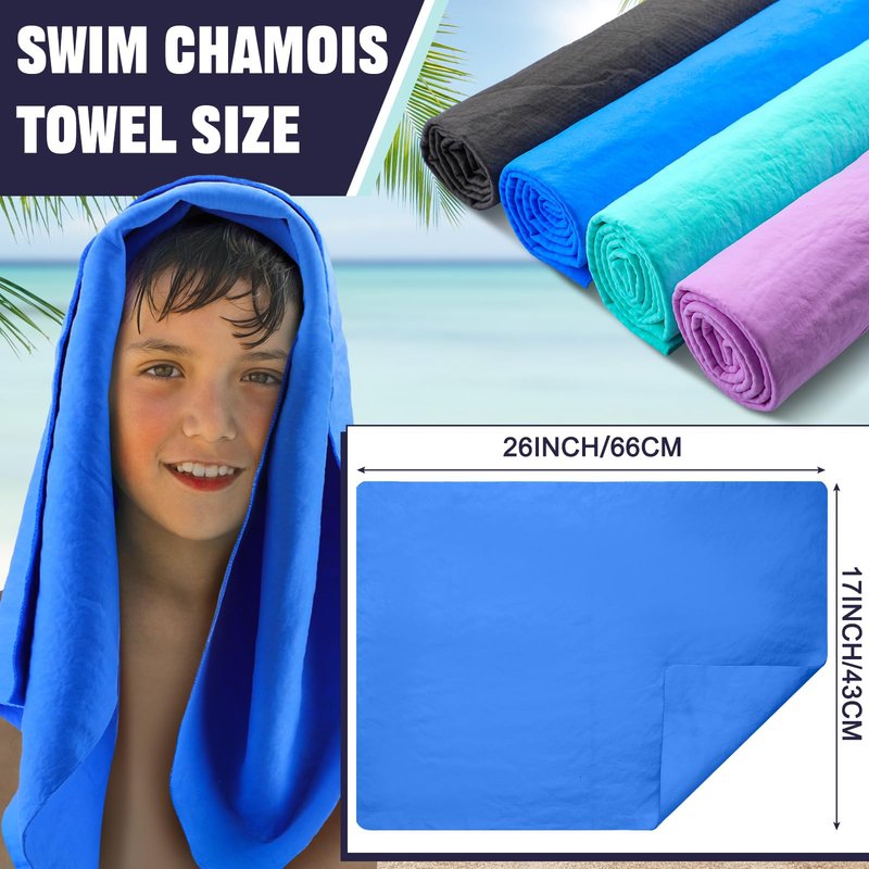 Tisancy 4 Pcs Swim Chamois Towel Shammy Sports Swimmers Towel for Diving Swimming Triathlons and Other Water Sports(26 x 17 Inch,Blue, Green, Dark Gray, Purple)
