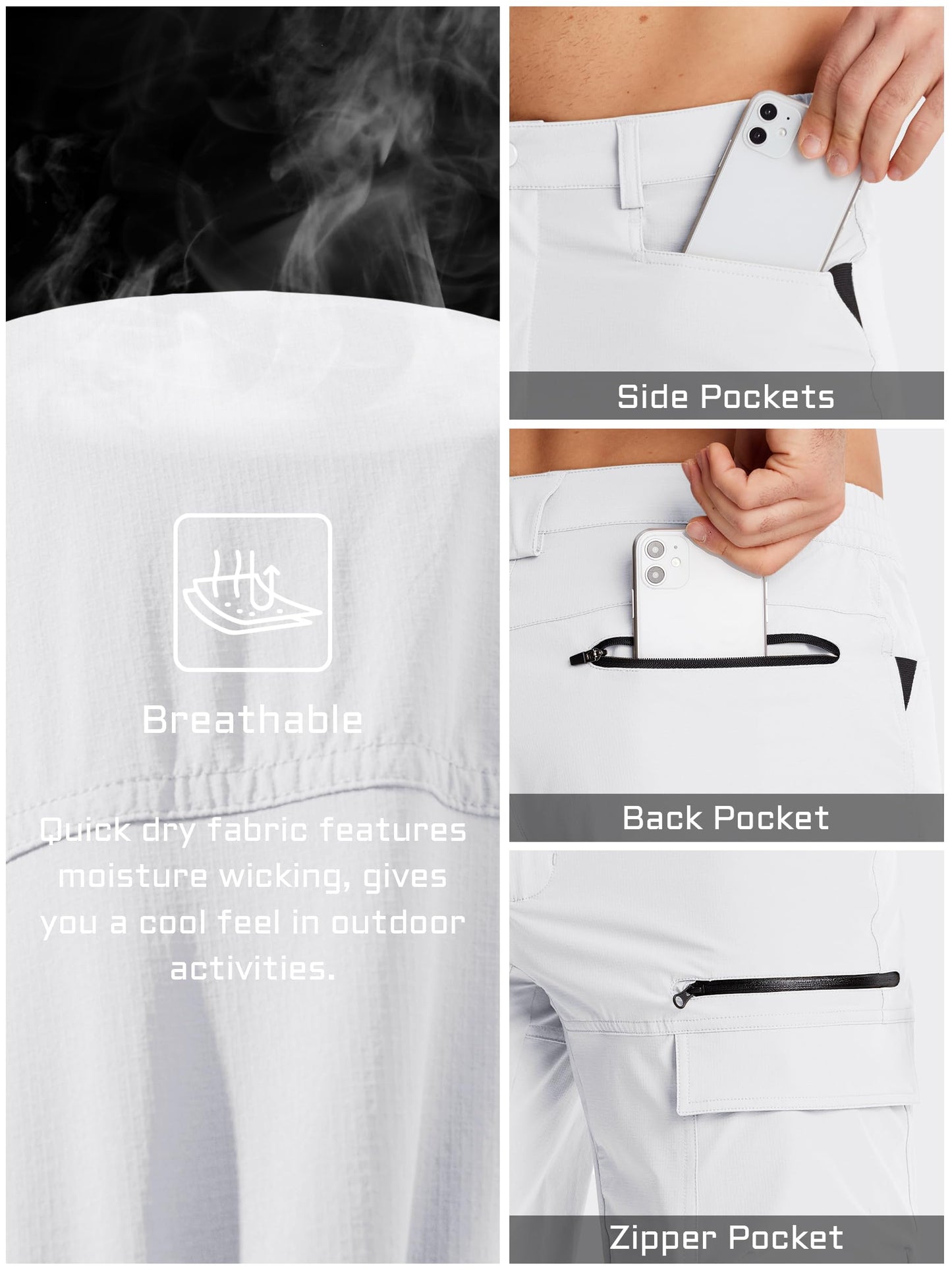 TACVASEN Mens Golf Shorts 10" Cargo Casual Dress Shorts Quick Dry Water Resistant Summer Hiking Travel Business Zipper Pockets White 38