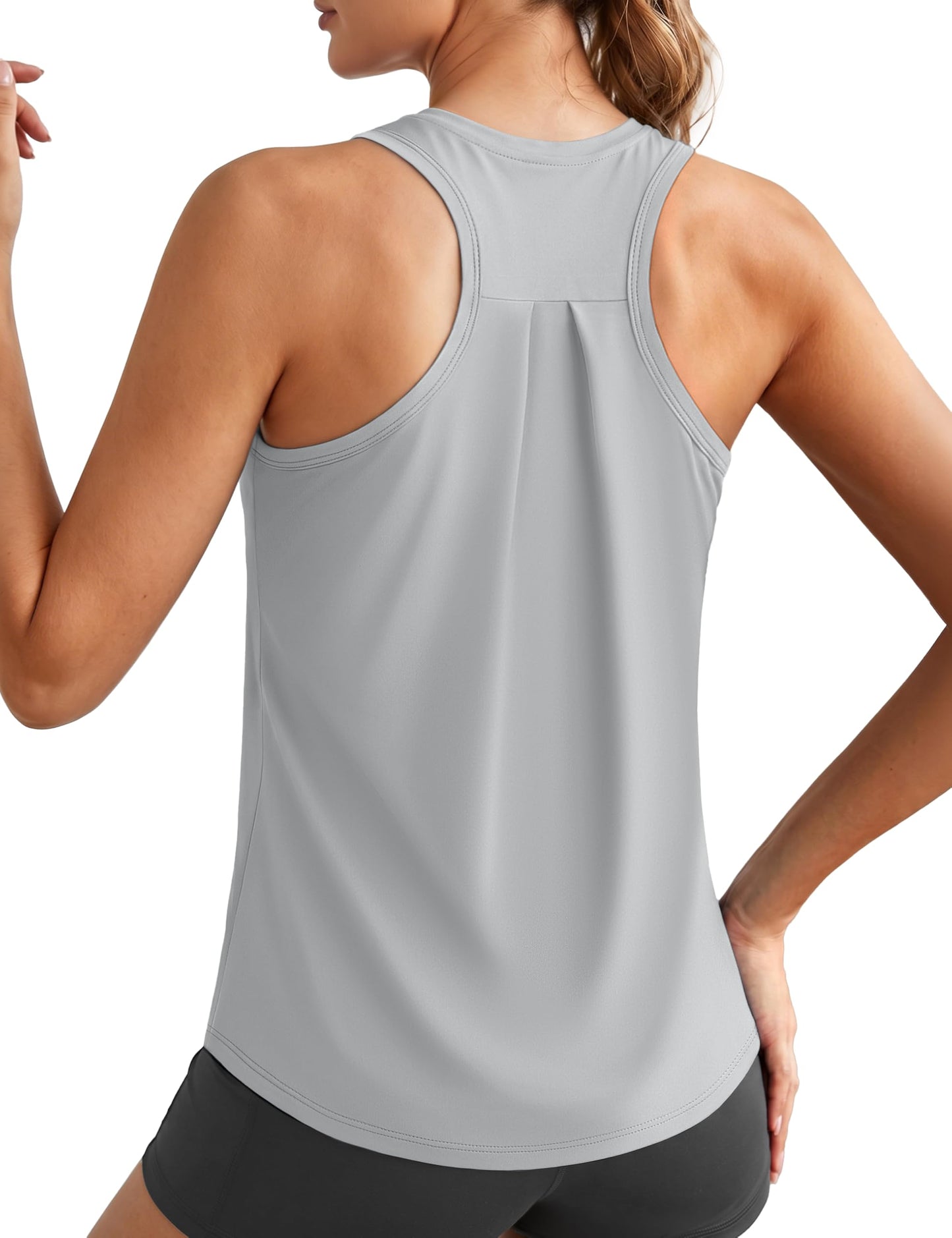 MAGCOMSEN Sleeveless Tops for Women Workout Athletic Tops Racerback Muscle Tanks Grey Gym Running Tank Tops Dry Fit M
