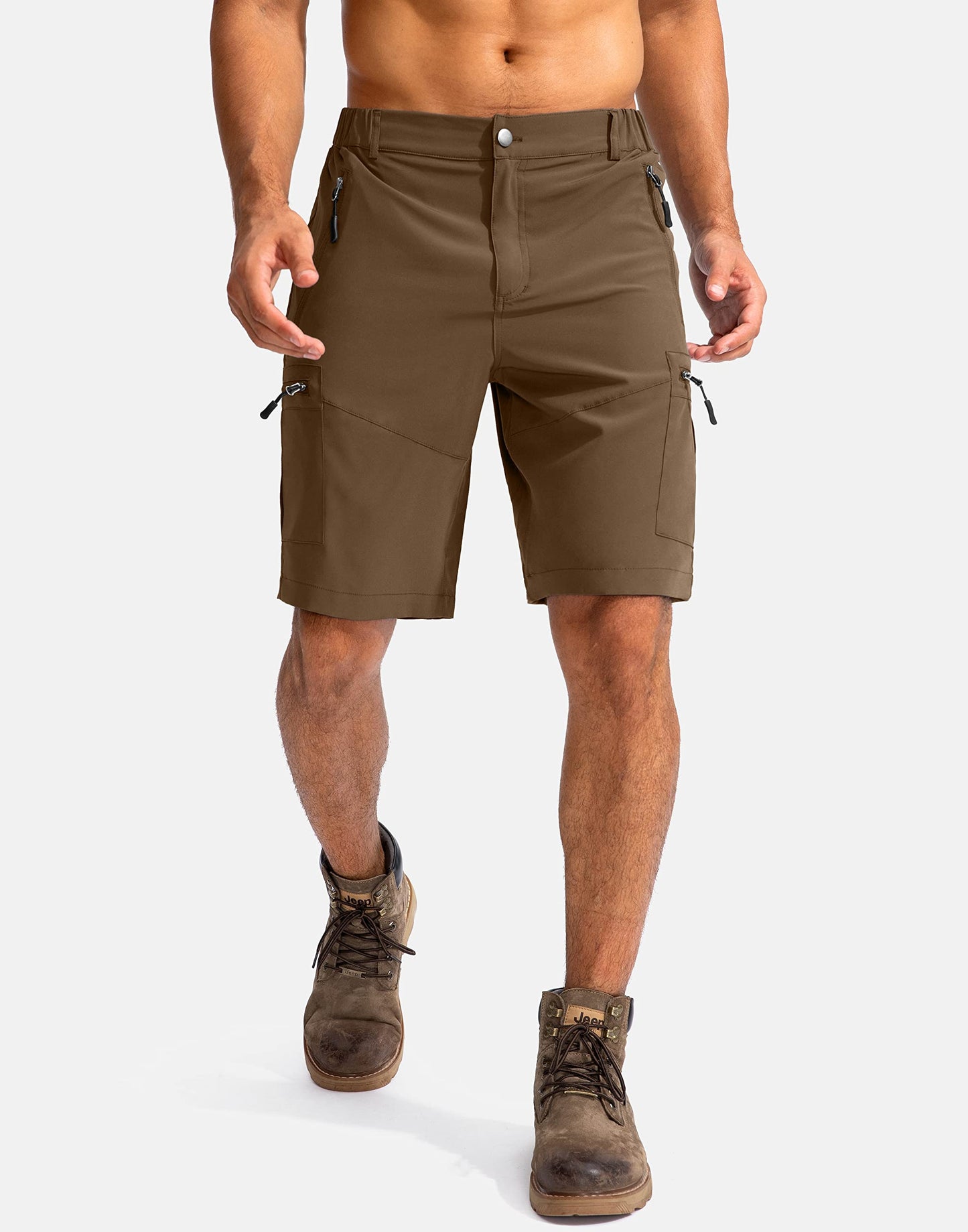 Pudolla Men's Hiking Cargo Shorts 9" Lightweight Outdoor Work Shorts for Men Travel Golf Camping Casual with 5 Zipper Pockets(Brown 3X-Large)