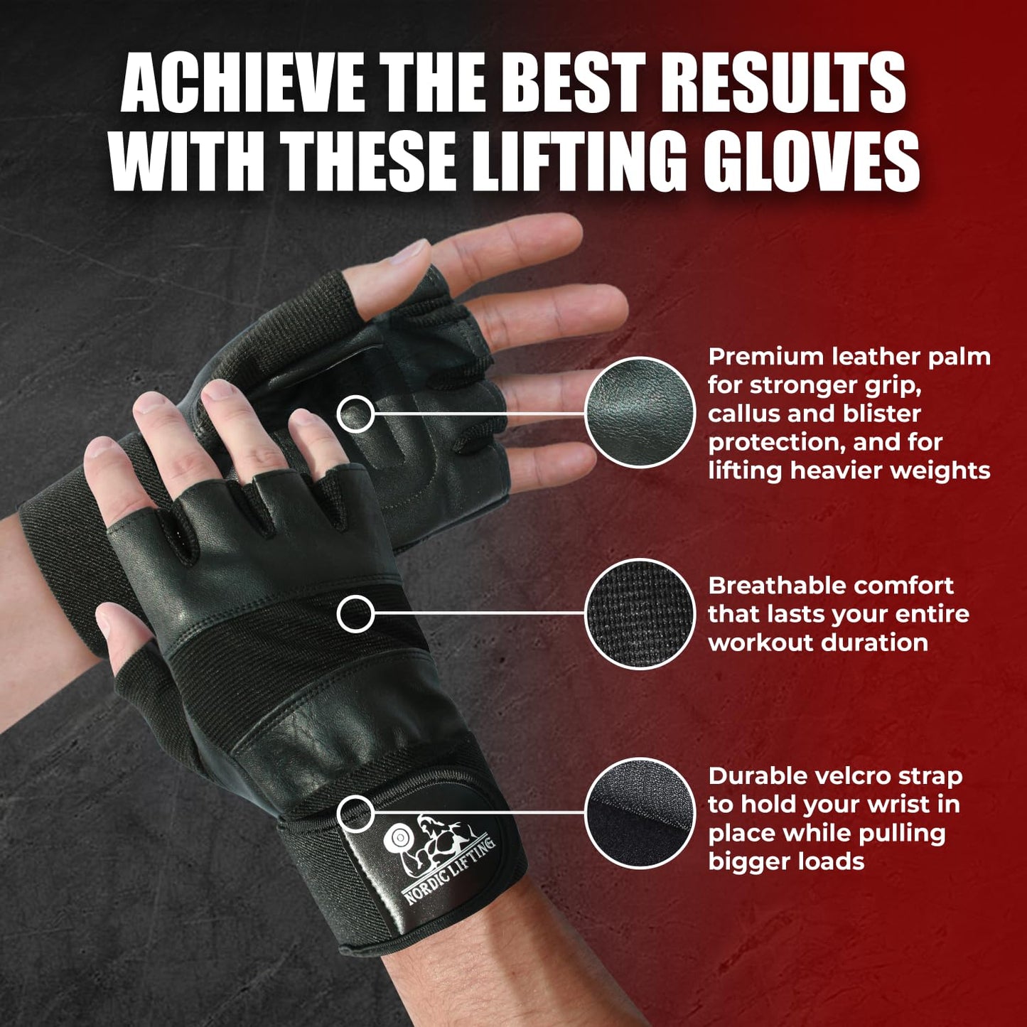 Nordic Lifting Workout Gloves, Weight Lifting Gym Gloves w/Wrist Support