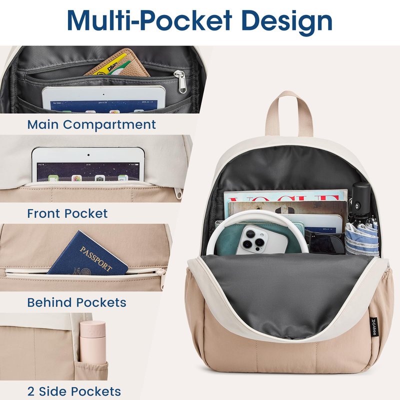 G4Free Mini Backpack for Women Water-resistant Hiking Backpack with Adjustable Shoulder Straps for Travel Shop Work Casual(Beige&Khaki)