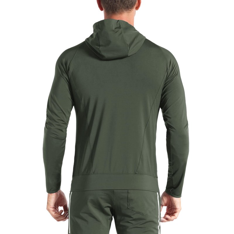 BROKIG Mens WindBreak Lightweight Running Jackets with Zip Pocket, Workout Track Hoodie Athletic Gym Sweatshirts Men(Army Green, Large)