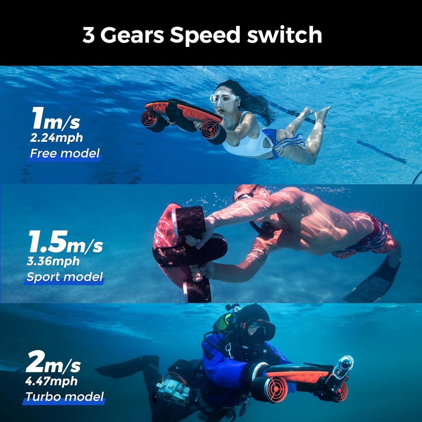 Sublue Navbow Plus Smart Underwater Scooter - Dual Motors, 3 Speed Gears, 4.47mph | 60 Min Battery Life, 131ft Diving Range