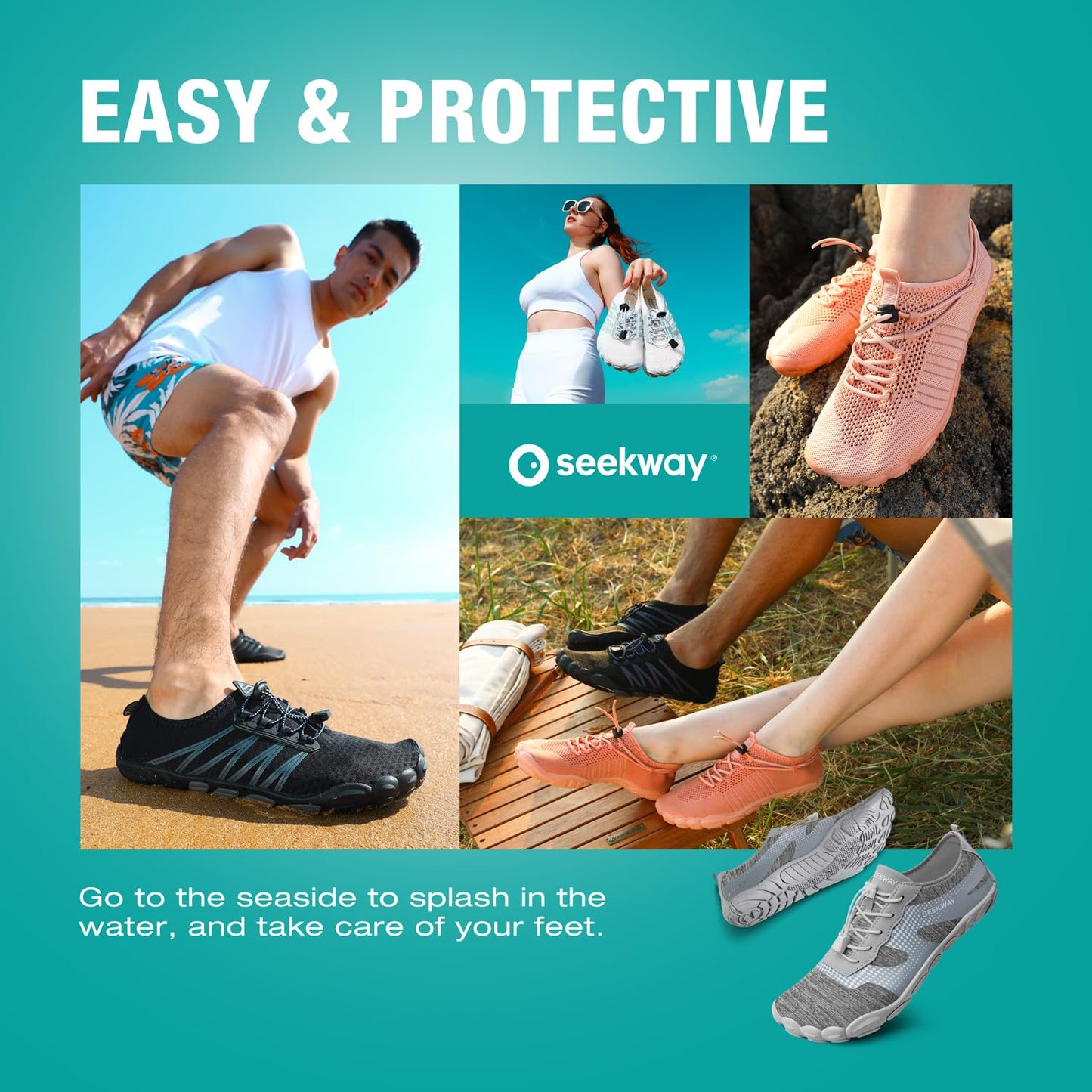 SEEKWAY Water Shoes Quick-Dry Barefoot Sports Aqua Beach Pool Swimming River Lake Hiking Kayaking Surfing Men Women AB056 Gray White SP001