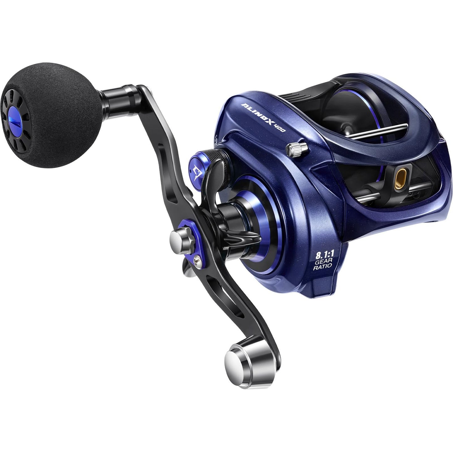 Piscifun Alinox 400 Baitcaster Fishing Reel, 35Lbs Max Drag Aluminum Alloy Frame Baitcasting Reel, 8.1:1 Gear Ratio Freshwater & Saltwater Low Profile Casting Reel for Musky, Blue-Violet Right Handle