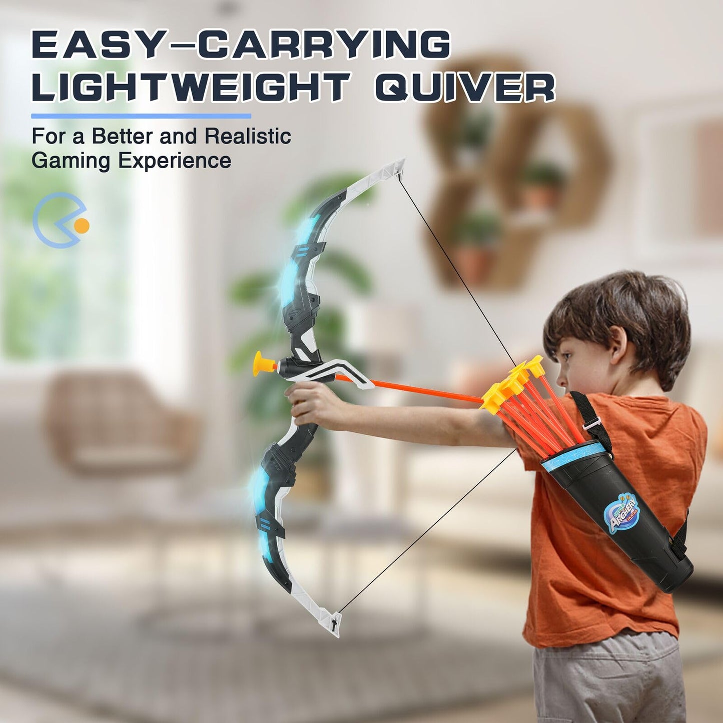 Handwell Bow and Arrow Set for Kids LED Light Up Archery Set with 10 Suction Cup Arrows Indoor Outdoor Toys with Standing Target & Quiver, Xmas Birthday Gifts for Boys Girls Age 4-8 8-12