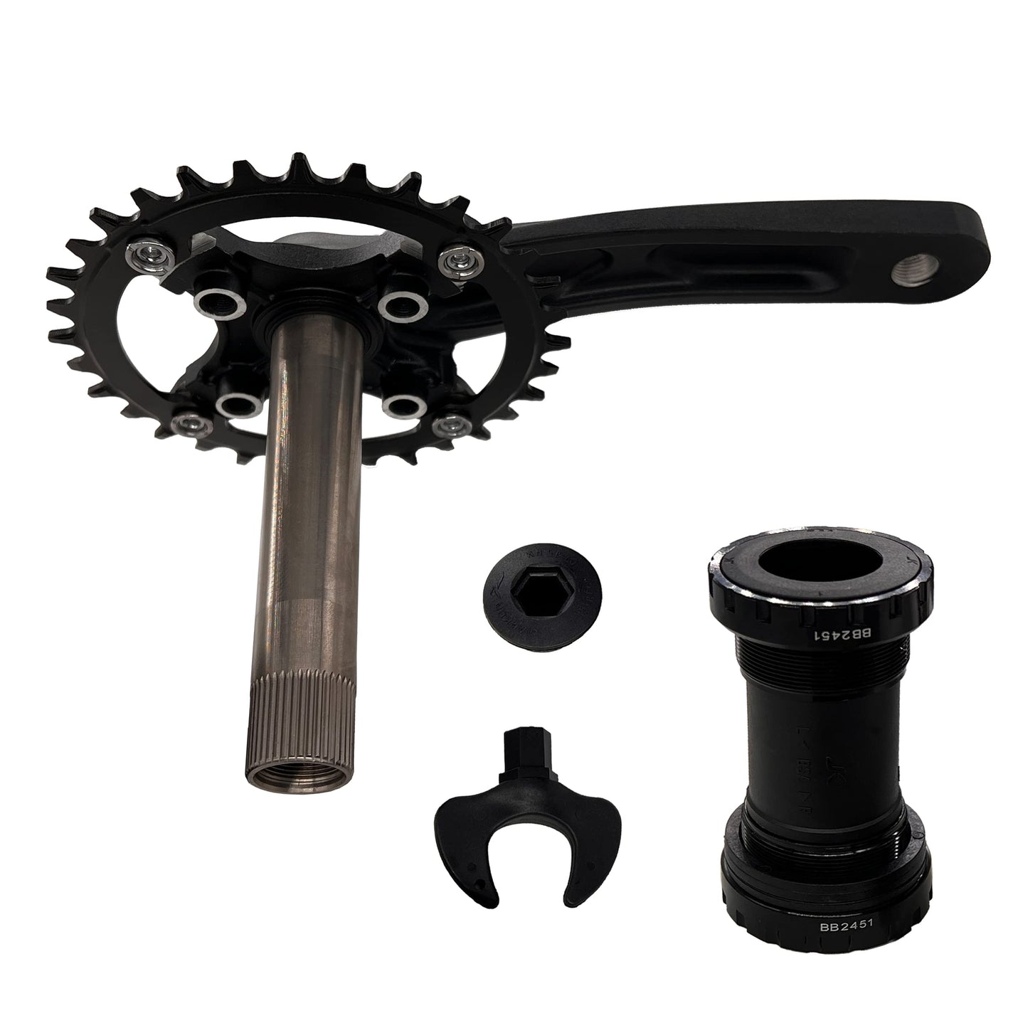 DECKAS 170mm Crankset, 104BCD 32T 34T 36T 38T Round Single Speed Narrow Wide Tooth Chainring and Crank Arm Set for MTB BMX Road Bicycle (Black 34T)