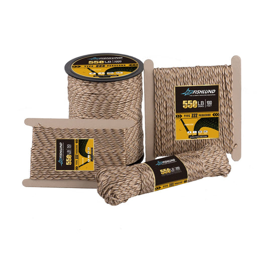 FISHLUND Paracord 550 lb, 7 Strand Type III Paracord Rope 50ft 4mm, High Strength Nylon Parachute Cord for Camping, Survival, Tactical and Hiking, Desert Camo