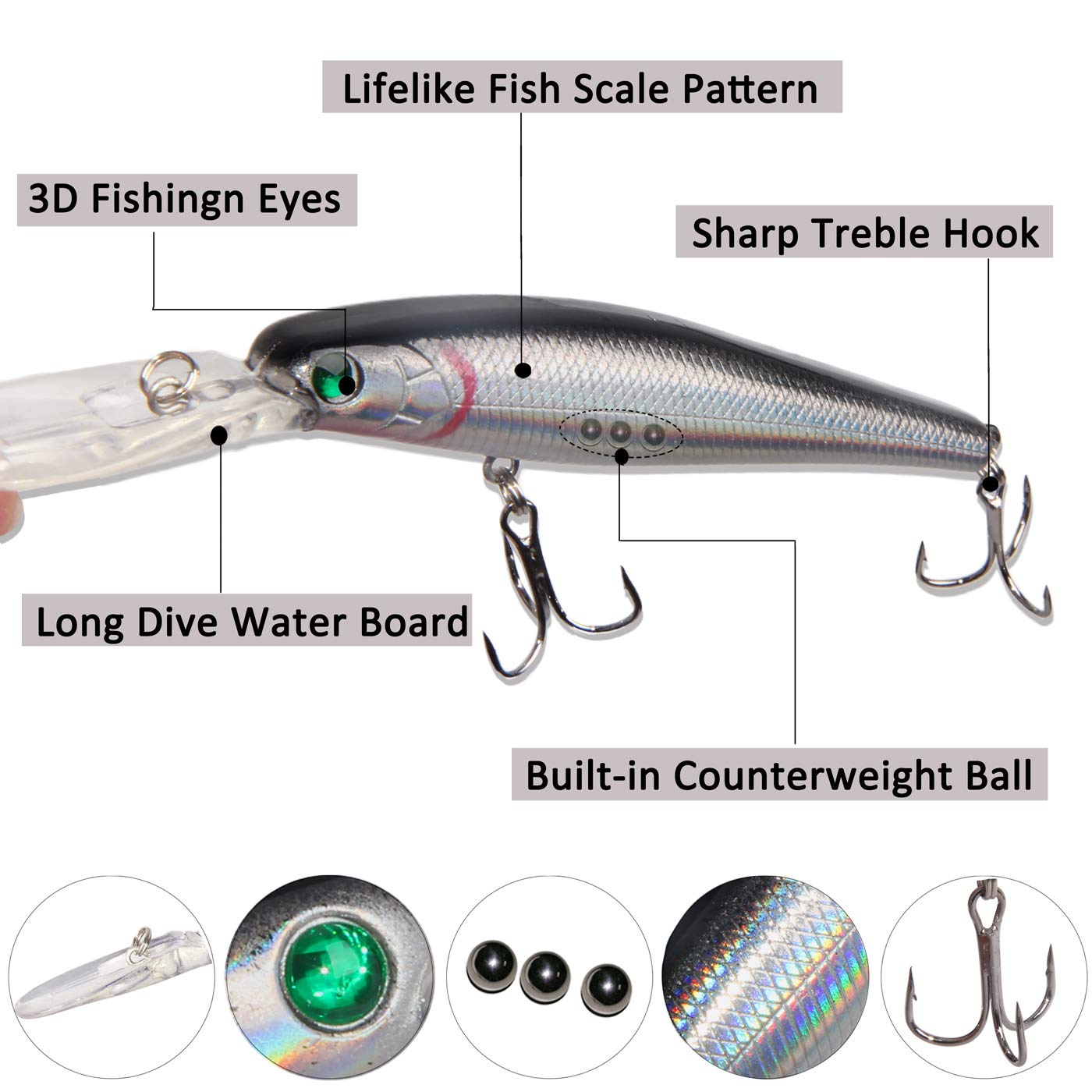 Fishing Lures Kit 10pcs Hard Bait Minnow Deep Diving Swimbait Life-Like Walleye Lures for Bass Trout Pike Freshwater Saltwater Fishing Bait