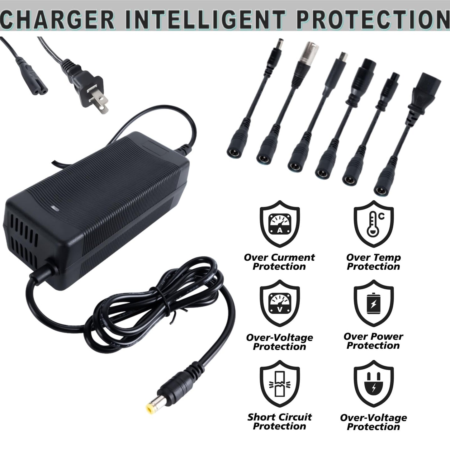 29.4V 2A Fast Charger 7 in 1 Plugs Universal for 24V 25.2V 25.6V 25.9V Lithium Battery, 7S Lithium Battery Replacement Charger for Gotrax,Jetson,Razor,Ninebot,etc