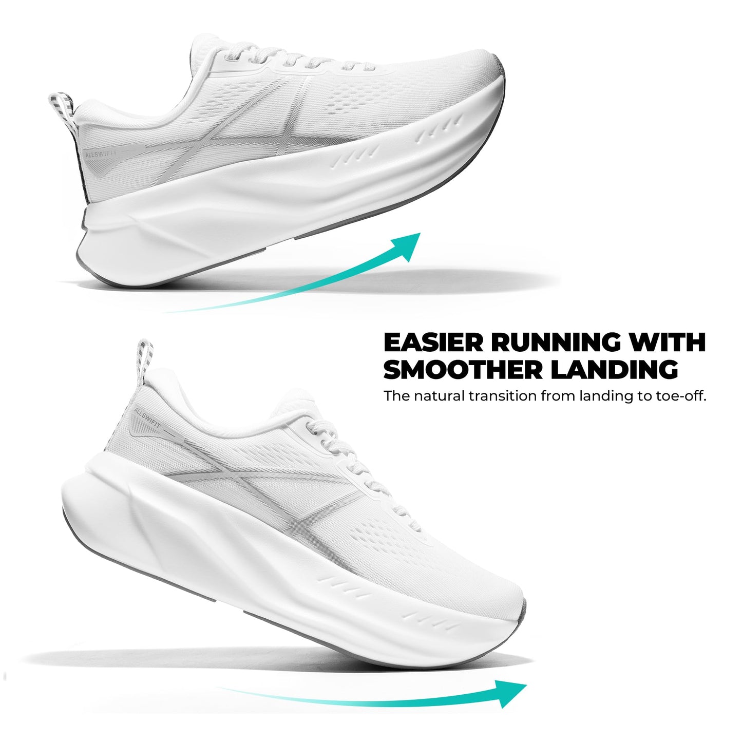 ALLSWIFIT Women's Road Running Shoes Cushion Tennis Shoes Non-Slip Comfortable Lightweight Gym Workout Athletic Arch Support Walking Sneakers Active5K,Size 7,White,AWUMRS2503