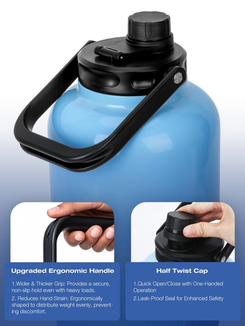 SUNMON Replacement Lid for RTIC Water Bottle - Steel Handle RTIC Lid Compatible with 1 Gallon (128oz) & 0.5 Gallon (64oz), BPA-Free Leakproof Jug Cover