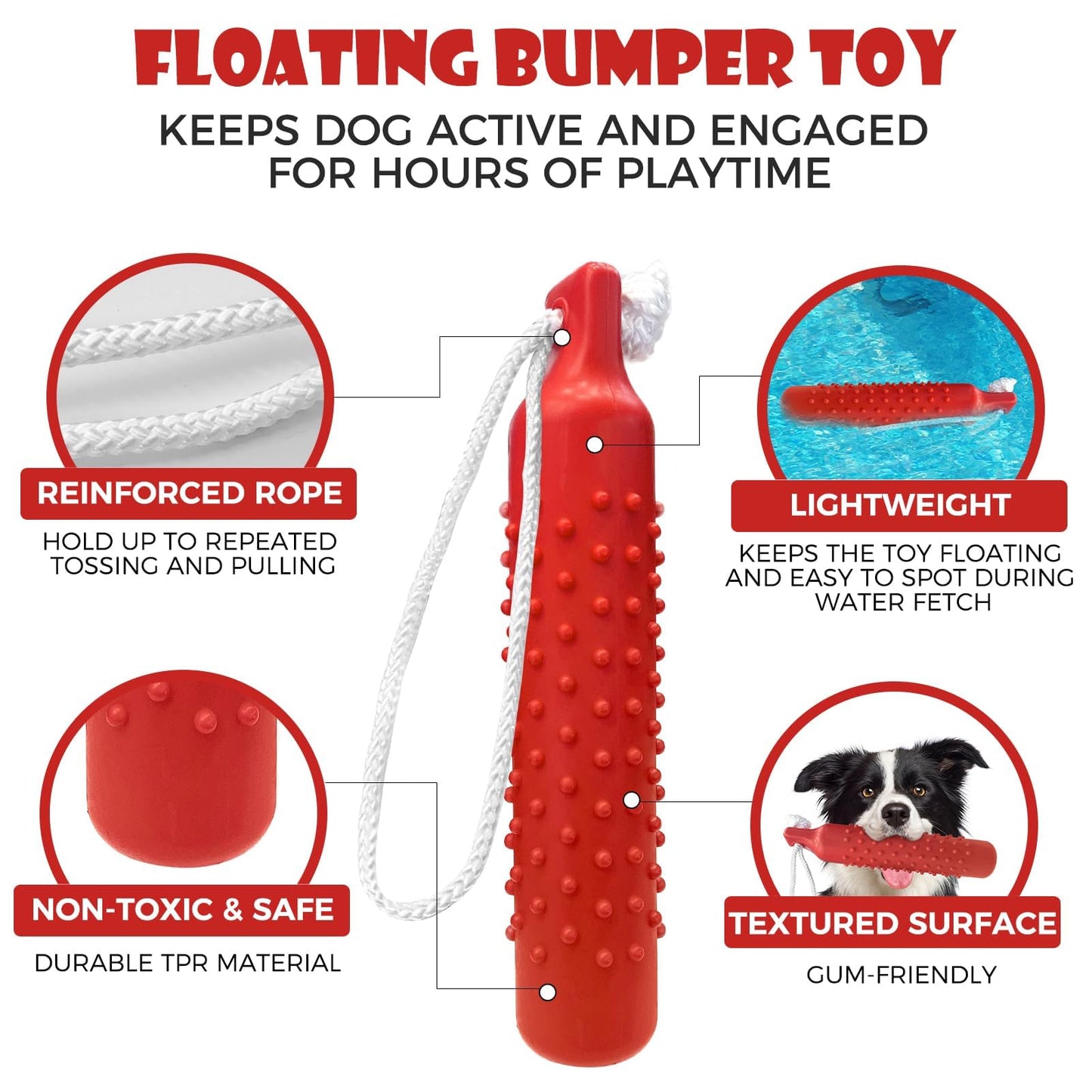 BINGPET Dog Float Bumper Toy,10.8 Inch Large Training Dummy Retrieving Bumpers Summer Pool Toy Tug Game for Large XL Dogs Retriever