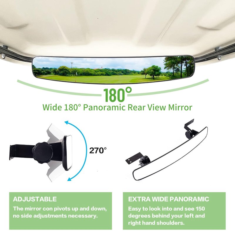 10L0L Golf Cart Folding Side Mirror and Panoramic Rear View Mirror Kit for Yamaha, EZGO, Club Car